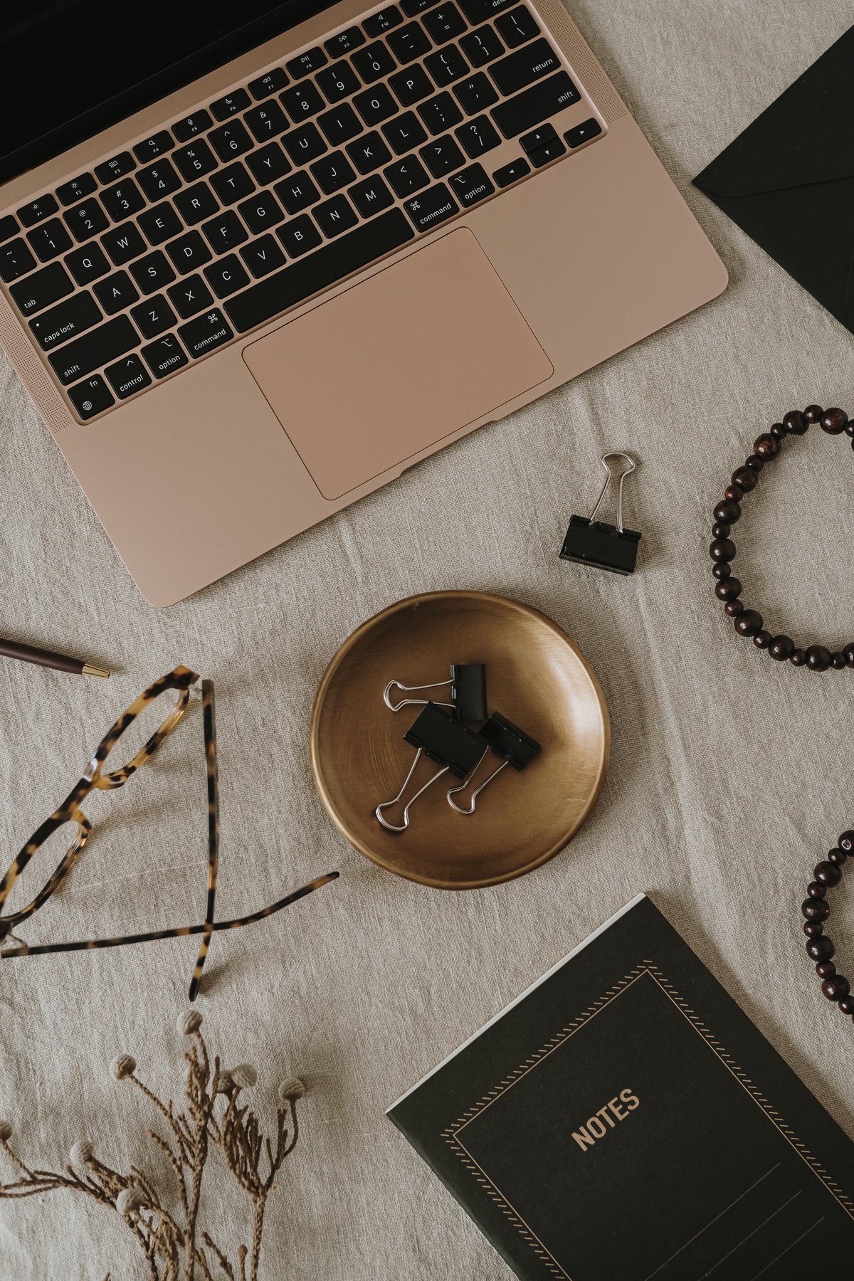 Workspace Flat Lay with Laptop and Stationery Items